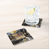 金ゴールドブラックレッドナイトクラブフローラブライダルシャワー スクエアペーパーコースター (インサイチュ)