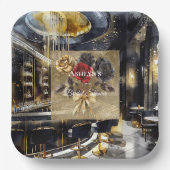 金ゴールドブラックレッドナイトクラブフローラブライダルシャワー ペーパープレート (正面)