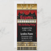 金ゴールドブラックレッドハリウッドバースデーパーティーVIPチケット 招待状 (正面)