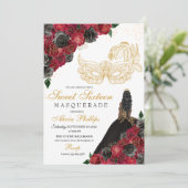 金ゴールドブラックレッドローズマスカレードスウィート16 招待状 (スタンド正面)