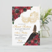 金ゴールドブラックレッドローズマスカレードスウィート16 招待状 (スタンド正面)