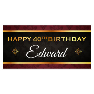 金ゴールドブラックレッド誕生日バナーパーティーデコール – 任意の年齢