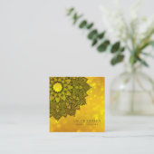 金ゴールドブラックロータスマンダラヨガインストラクターホリスティック スクエア名刺 (スタンド正面)