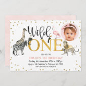 金ゴールドブラックワイルドワンサファリ動物誕生日写真 招待状 (正面/裏面)