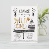 金ゴールドブラックワイルドワンボーイズ1st誕生日招待状 招待状 (スタンド正面)