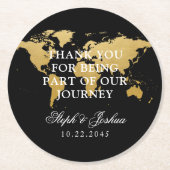 金ゴールドブラックワールドマップサンキュー結婚式の引き出物 ラウンドペーパーコースター (正面)