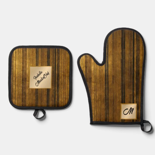 金ゴールドブラックヴィンテージアールデココレクシモダンョン 鍋つかみ&鍋敷きセット (正面)