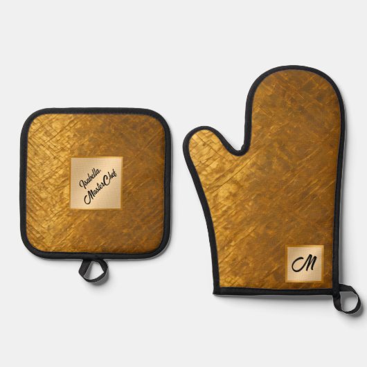 金ゴールドブラックヴィンテージアールデココレクシ人気があるョン 鍋つかみ&鍋敷きセット (正面)