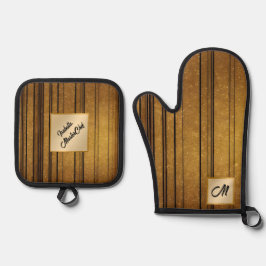 金ゴールドブラックヴィンテージアールデコトレンディー収集 鍋つかみ&鍋敷きセット