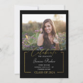 金ゴールドブラック写真の卒業式の追加 案内状 (正面)