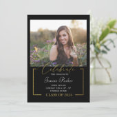 金ゴールドブラック写真の卒業式の追加 案内状 (スタンド正面)