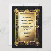 金ゴールドブラック写真の引退のお別れアートdeco 招待状 (正面)
