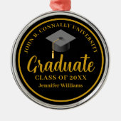 金ゴールドブラック卒業パーソナライズされた2025クリスマス メタルオーナメント (正面)