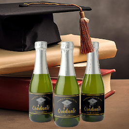 金ゴールドブラック卒業パーティーフォーマルトリートミニ スパークリングワインラベル
