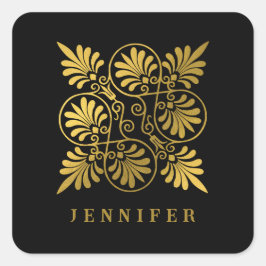 金ゴールドブラック古代ギリシャのミアンダーモノグラム スクエアシール
