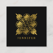 金ゴールドブラック古代ギリシャのミアンダーモノグラム スクエア名刺 (正面)