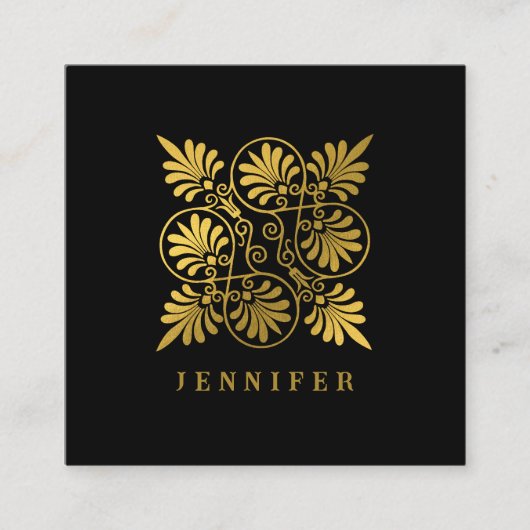 金ゴールドブラック古代ギリシャのミアンダーモノグラム スクエア名刺 (正面)