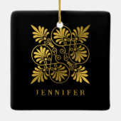 金ゴールドブラック古代ギリシャのミアンダーモノグラム セラミックオーナメント (裏面)