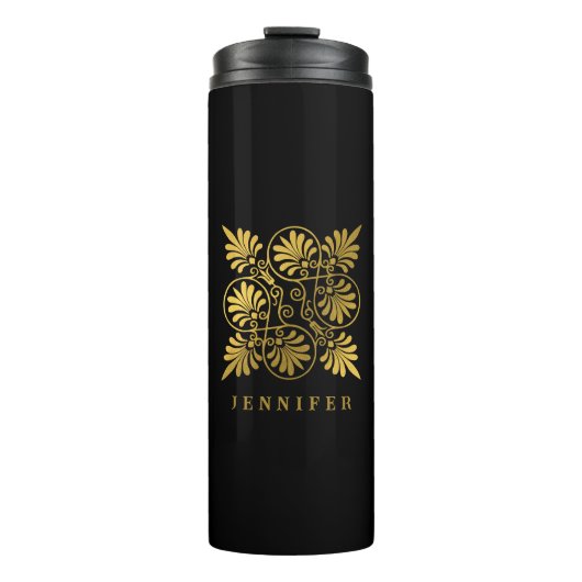 金ゴールドブラック古代ギリシャのミアンダーモノグラム タンブラー (正面)