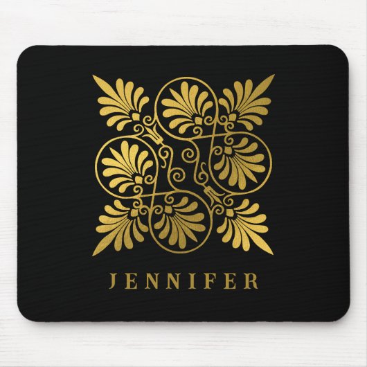 金ゴールドブラック古代ギリシャのミアンダーモノグラム マウスパッド (正面)