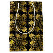 金ゴールドブラック古代ギリシャの蛇行パターン ミディアムペーパーバッグ (正面)