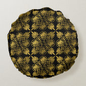 金ゴールドブラック古代ギリシャの蛇行パターン ラウンドクッション (裏面)