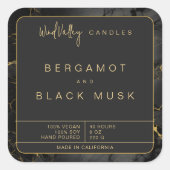 金ゴールドブラック大理石エレガントモダンキャンドラベル スクエアシール (正面)