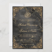 金ゴールドブラック大理石スラミックムスリムメーンディ式 招待状 (正面)
