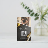 金ゴールドブラック大理石フォトQRコードモダン撮影 名刺 (スタンド正面)