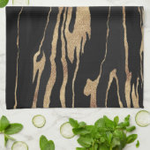 金ゴールドブラック大理石抽象芸術絵画ズ キッチンタオル (折り畳み)