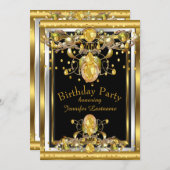 金ゴールドブラック宝石飾り誕生日パーティーの招待状 招待状 (正面/裏面)