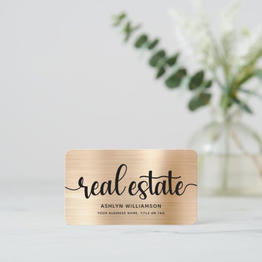 金ゴールドブラック実在エステートエージェントフォトQRコードブローカー 名刺 (スタンド正面)