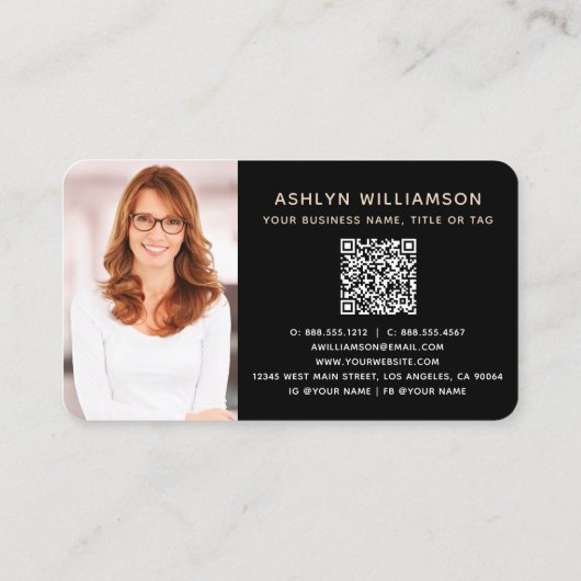 金ゴールドブラック実在エステートエージェントフォトQRコードブローカー 名刺 (裏面)