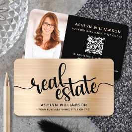 金ゴールドブラック実在エステートエージェントQRコードフォトブローカー 名刺