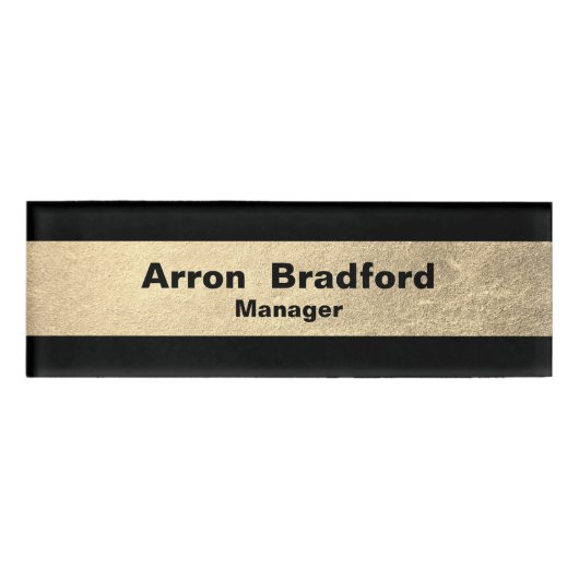 金ゴールドブラック従業員の磁気名タグ 名札 (正面)