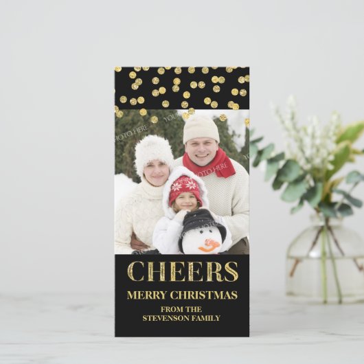 金ゴールドブラック応援メリークリスマス紙吹雪写真 シーズンカード (スタンド正面)