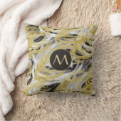 金ゴールドブラック抽象芸術スワールモノグラム クッション (ブランケット)