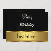 金ゴールドブラック招待状誕生日パーティー 招待状 (正面/裏面)