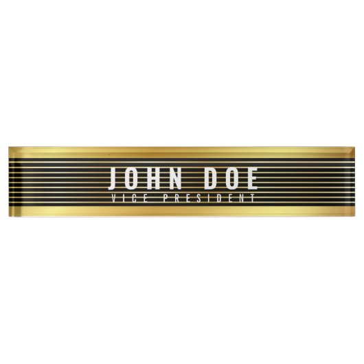 金ゴールドブラック机用ネームプレートとモノグラムと金ゴールドl デスクネームプレート (正面)