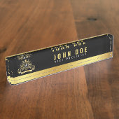 金ゴールドブラック机用ネームプレートとモノグラム デスクネームプレート (側面)