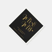 金ゴールドブラック氏とミセスエレガントスクリプ結婚ト スタンダードカクテルナプキン (角)