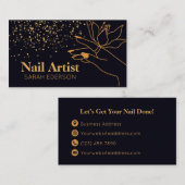 金ゴールドブラック爪、 ネイル技術 名刺 (正面/裏面)