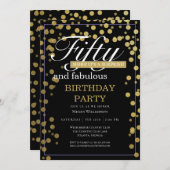 金ゴールドブラック紙吹雪フィフティと素晴らしい誕生日 招待状 (正面/裏面)