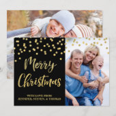 金ゴールドブラック紙吹雪メリークリスマスフォトカード シーズンカード (正面/裏面)