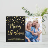 金ゴールドブラック紙吹雪メリークリスマスフォトカード シーズンカード (スタンド正面)