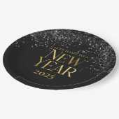 金ゴールドブラック紙吹雪大晦日パーティー ペーパープレート (アングル)