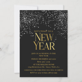 金ゴールドブラック紙吹雪大晦日パーティー 招待状