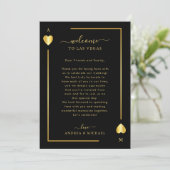 金ゴールドブラック結婚のウェルカムレターの旅程カード 招待状 (スタンド正面)