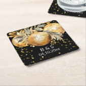 金ゴールドブラック結婚クリスマス スクエアペーパーコースター (アングル)
