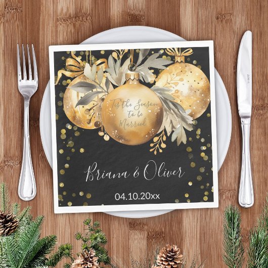 金ゴールドブラック結婚クリスマス スタンダードランチョンナプキン